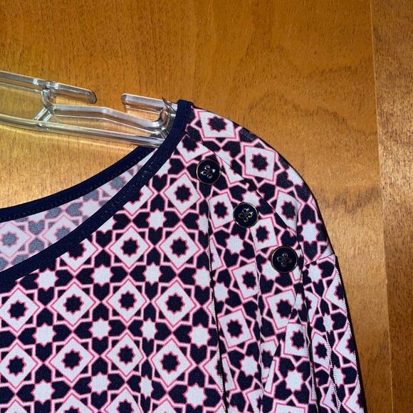 Croft & Barrow Womens 3X Geometric Print Tunic Top Button Detail Navy Pink - Picture 6 of 6